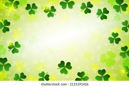 St.Patrick's Day vector background with clover leaves and light effects. Design for  flyer, banner, invitation card, coupon