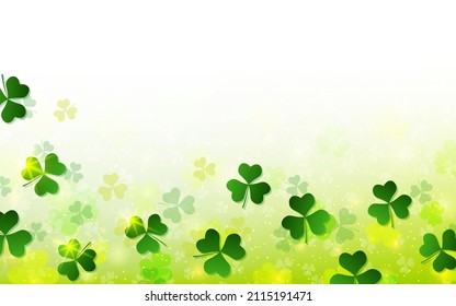 St.Patrick's Day vector background with clover leaves and light effects. Design for  flyer, banner, invitation card, coupon