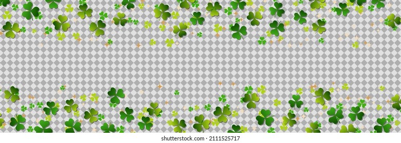 St.Patrick's Day vector banner template. Green clover leaves on transparent background