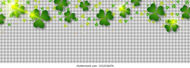 St.Patrick's Day vector banner template. Colorful clover leaves on transparent background