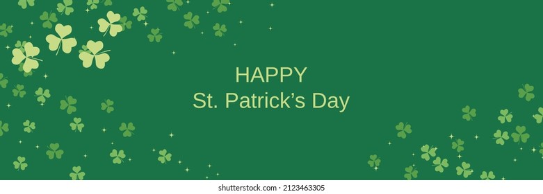 St.Patrick's Day vector banner template. Green background with colorful clover leaves