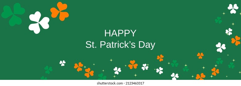 St.Patrick's Day vector banner template. Green background with colorful clover leaves