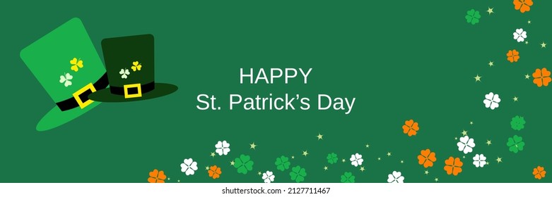 St.Patrick's Day Vektorbanner-Vorlage. Grüner Hintergrund mit bunten Kleeblatten