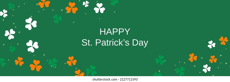 St.Patrick's Day vector banner template. Green background with colorful clover leaves