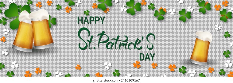 St.Patrick's Day vector banner template. Transparent background with colorful clover leaves