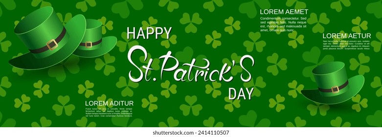 St.Patrick's Day vector banner template. Green pattern background with colorful clover leaves