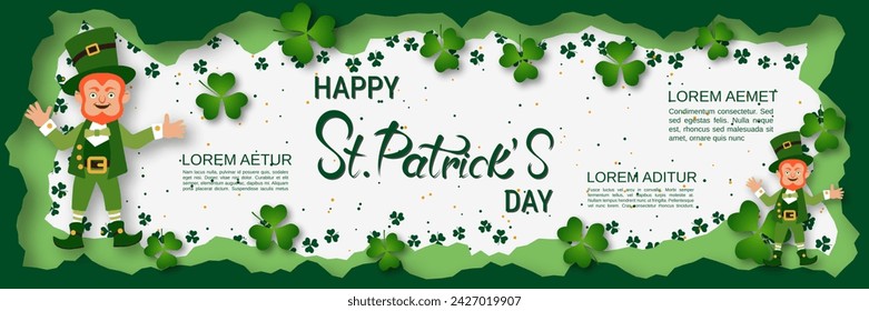 St.Patrick's Day vector banner template. White background with clover leaves and lettering
