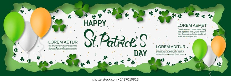 St.Patrick's Day vector banner template. White background with clover leaves and lettering