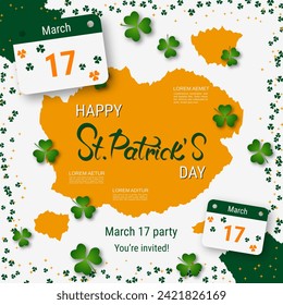 St.Patrick's Day vector illustration. White background with clover leaves and design elements