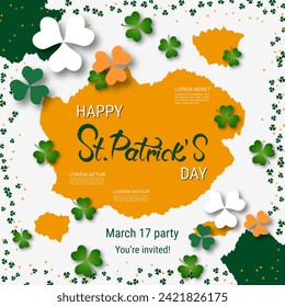 St.Patrick's Day vector illustration. White background with clover leaves and design elements