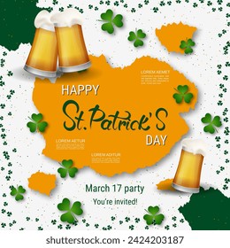 St.Patrick's Day vector illustration. White background with clover leaves and design elements