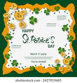 St.Patrick's Day vector illustration. White background with clover leaves and design elements