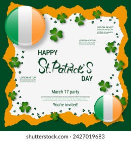 St.Patrick's Day vector illustration. White background with clover leaves and design elements