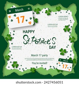 St.Patrick's Day vector illustration. White background with clover leaves and design elements