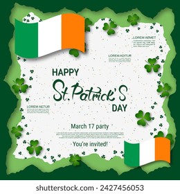 St.Patrick's Day vector illustration. White background with clover leaves and design elements