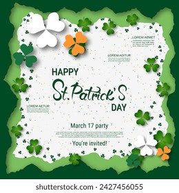 St.Patrick's Day vector illustration. White background with clover leaves and design elements