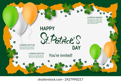 St.Patrick's Day vector illustration. White background with clover leaves and design elements