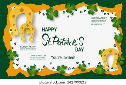 St.Patrick's Day vector illustration. White background with clover leaves and design elements