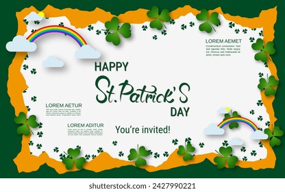 St.Patrick's Day vector illustration. White background with clover leaves and design elements