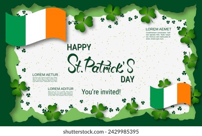 St.Patrick's Day vector illustration. White background with clover leaves and design elements