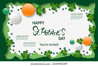St.Patrick's Day vector illustration. White background with clover leaves and design elements