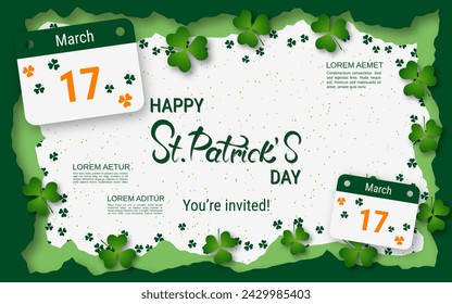 St.Patrick's Day vector illustration. White background with clover leaves and design elements