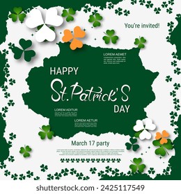 St.Patrick's Day vector illustration. White-green background with clover leaves and design elements