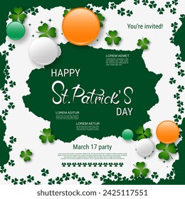 St.Patrick's Day vector illustration. White-green background with clover leaves and design elements