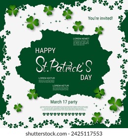 St.Patrick's Day vector illustration. White-green background with clover leaves and design elements