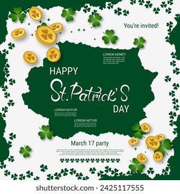 St.Patrick's Day vector illustration. White-green background with clover leaves and design elements
