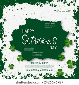 St.Patrick's Day vector illustration. White-green background with clover leaves and design elements