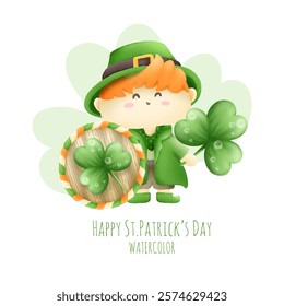 St.Patrick's Day watercolor elements isolated on white background. Vector illustration.