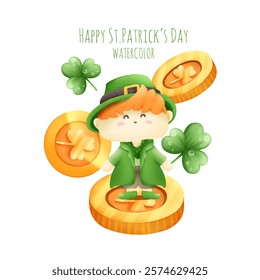 St.Patrick's Day watercolor elements isolated on white background. Vector illustration.