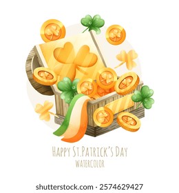 St.Patrick's Day watercolor elements isolated on white background. Vector illustration.