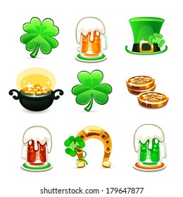 st.Patrick's Day's icons set isolated on white background. In the EPS file, each element is grouped separately.