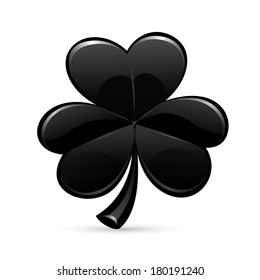 st.Patrick's Day's symbol glossy black trefoil. Isolated on white background.