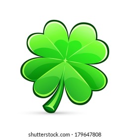 st.Patrick's Day's symbol glossy four-leaf clover. Isolated on white background.