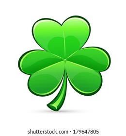 st.Patrick's Day's symbol glossy trefoil. Isolated on white background.