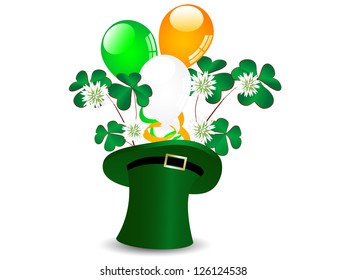 St.Patrick!s green hat with balloons and clover