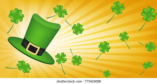 st.patrick's hat with four leaf clover floating