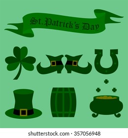 St.Patrick's icons - horseshoe, barrel, hat, pot, clover