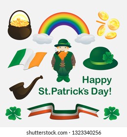 St.Patrick's isolated elements set. Vector illustration on white background