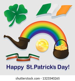 St.Patrick's isolated elements set. Vector illustration on white background