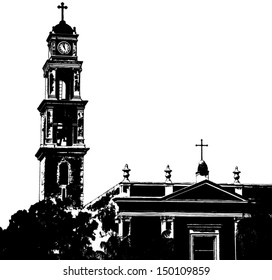 St.Peters Church silhouette, Old Jaffa, Tel-Aviv - ISRAEL.