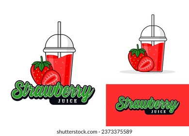 Straberry juice drink logo design illustration collection for label product, shop logo, stamp, banner, and more