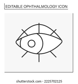  Strabismus line icon. Eye misalignment caused by extraocular muscle imbalance. Ophthalmology concept. Isolated vector illustration. Editable stroke