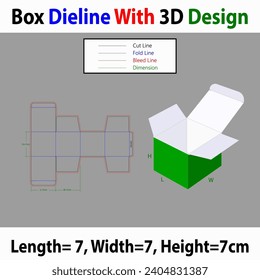 Strad Tuck end Square Box 7x7x7cm Dieline Template With 3d DesignEditable Vector File