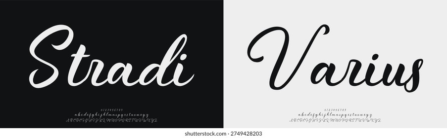 Stradi Varius, Script elegant Modern beauty font alphabet logo. Typography beautiful luxury minimal elegant serif fonts fashion wedding vintage retro logos. vector illustration
