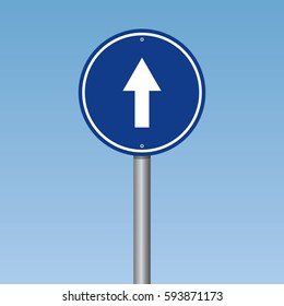 Straight Ahead Blue Traffic Road Sign