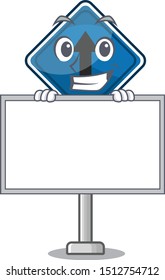 Straight ahead sign grinning with board, isolated character shape.